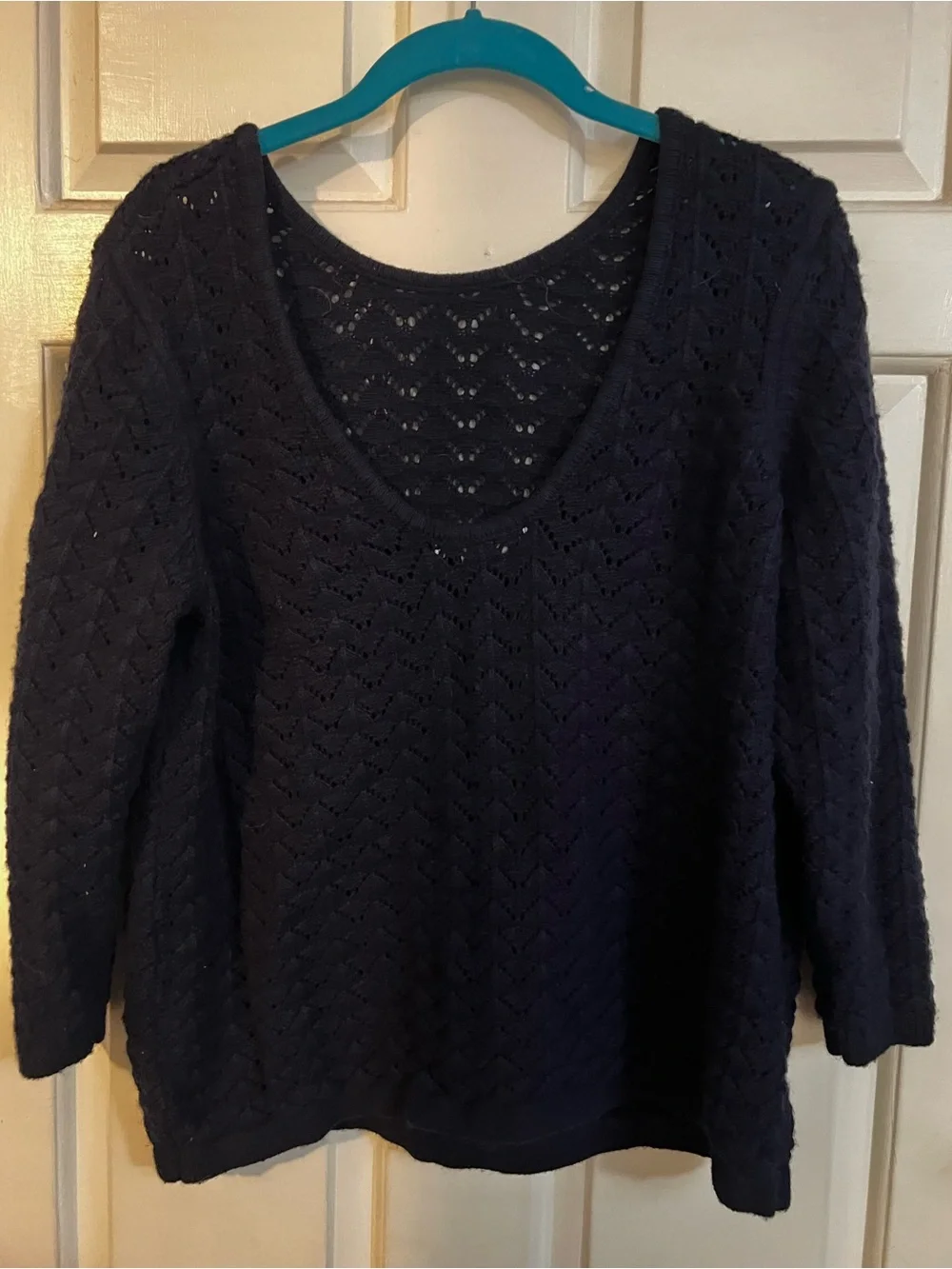 Boden Black Openwork Deep Back Crewneck Sweater - Picture 2 of 11